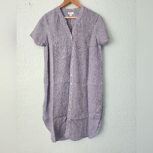 J. Jill Blue Linen Midi Dress with V-Neck